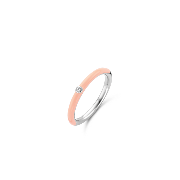 Enamel Coral Pink CZ Center Stone Ring