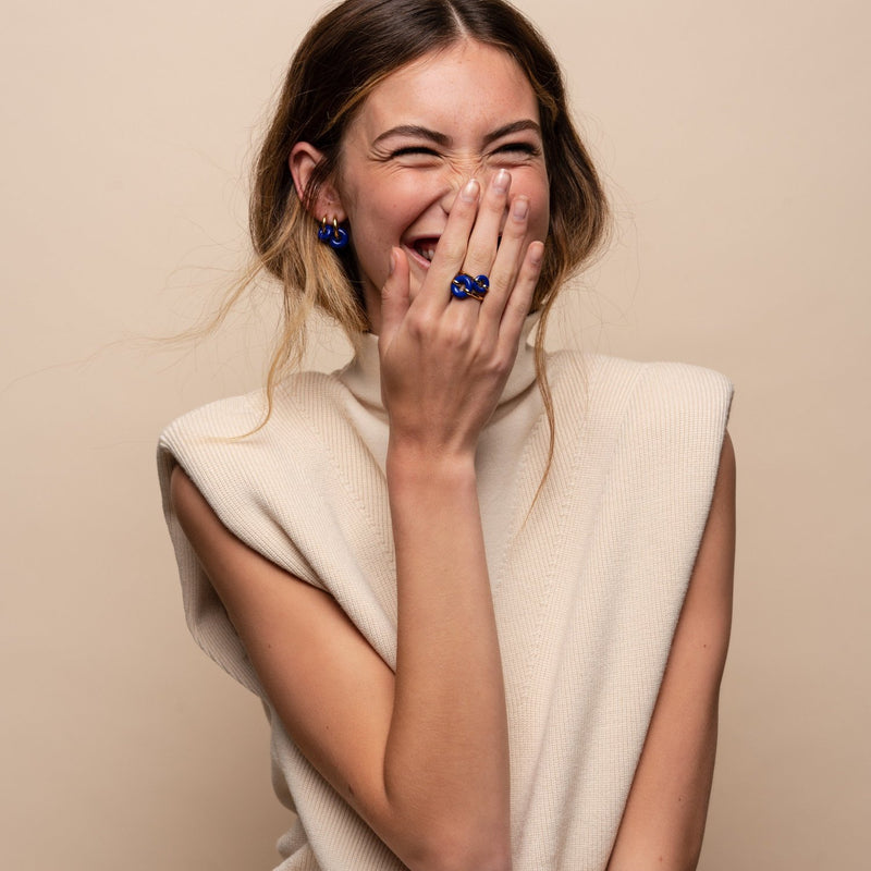 Lapis Blue Stone Gold Plated Silver Ring