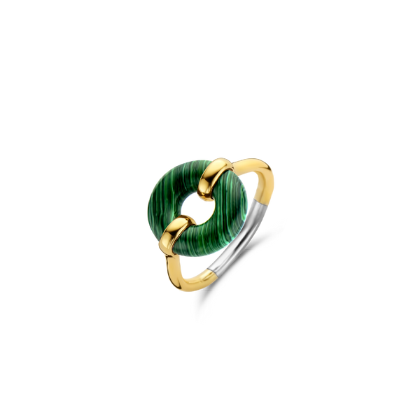 Malachite Green Stone Gold Plated Silver Ring