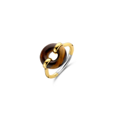 Tiger Eye Brown Stone Gold Plated Silver Ring