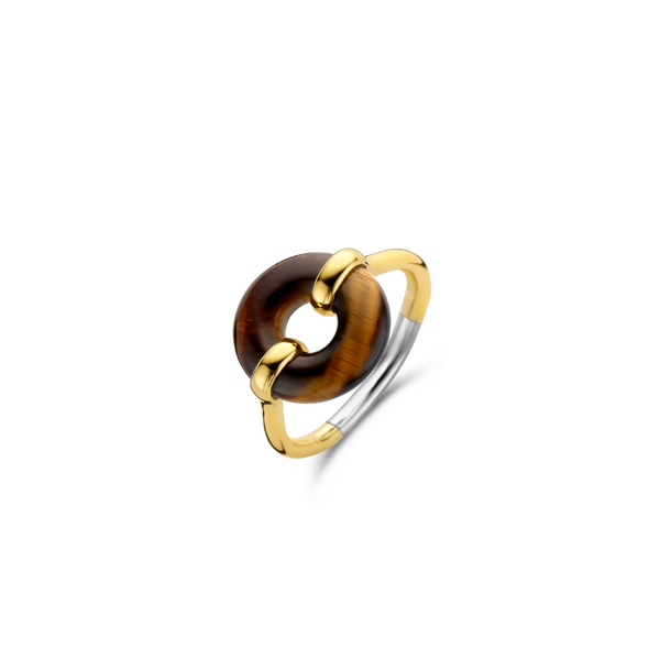 Tiger Eye Brown Stone Gold Plated Silver Ring