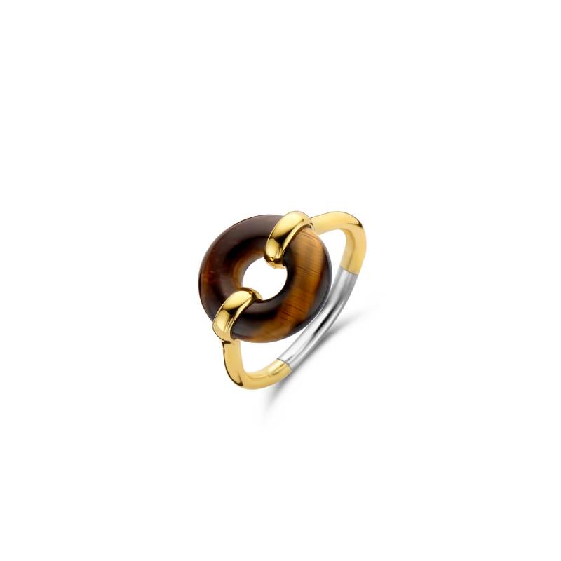 Tiger Eye Brown Stone Gold Plated Silver Ring