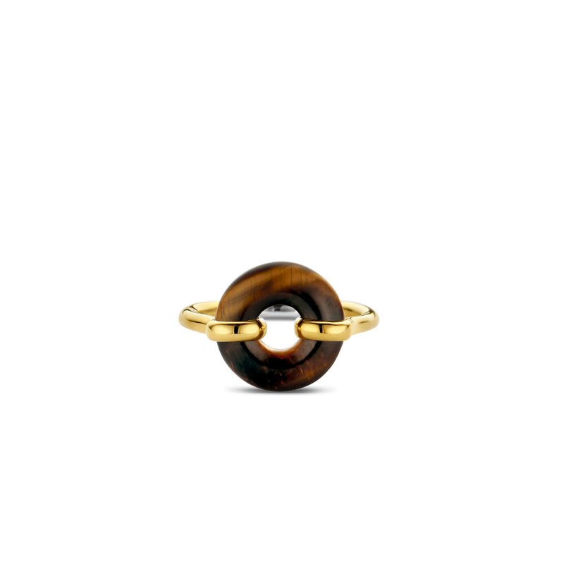 Tiger Eye Brown Stone Gold Plated Silver Ring