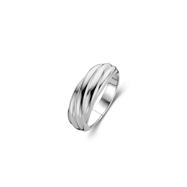 Thin Twisted Line Dome Silver Ring