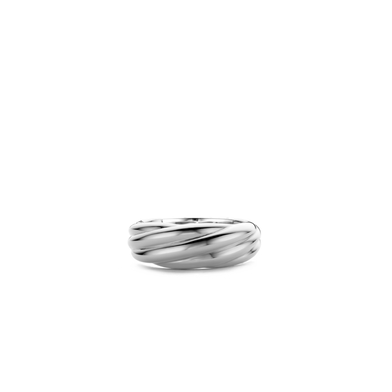 Thin Twisted Line Dome Silver Ring