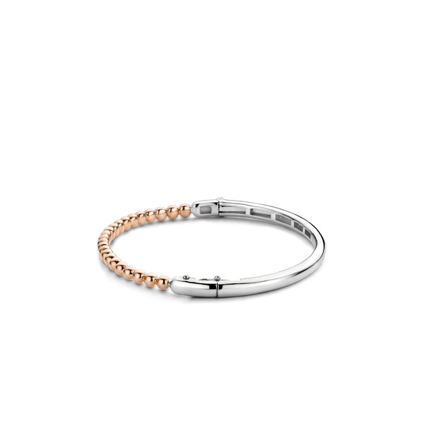 Beaded Two-Tone Rose Gold Silver Bangle