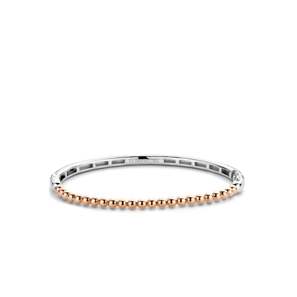 Beaded Two-Tone Rose Gold Silver Bangle