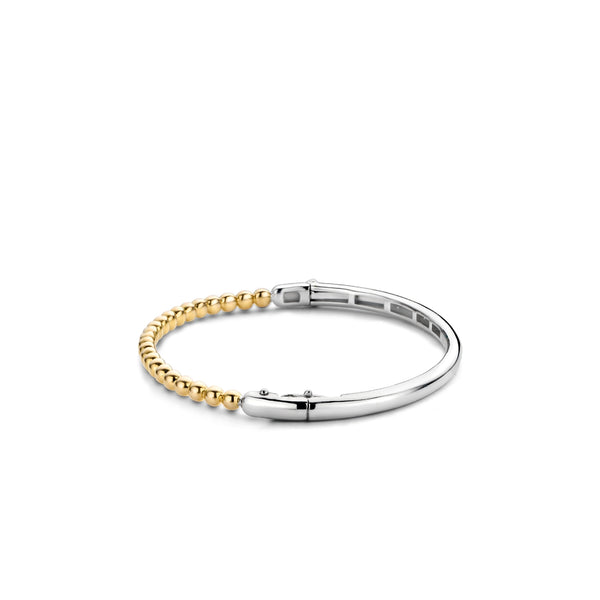 Beaded Two-Tone Yellow Gold Silver Bangle