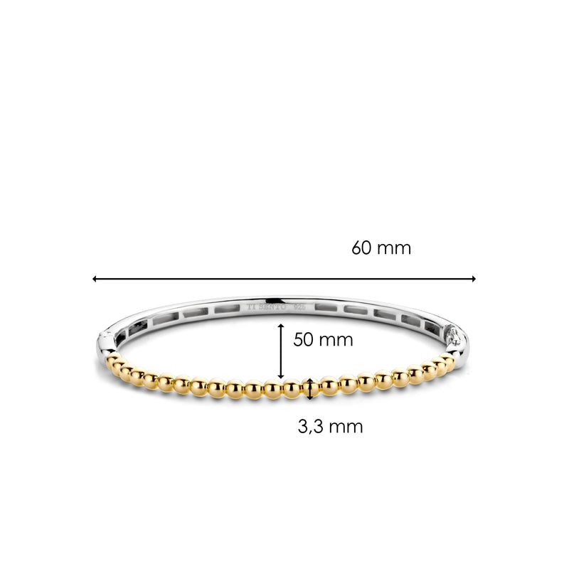 Beaded Two-Tone Yellow Gold Silver Bangle