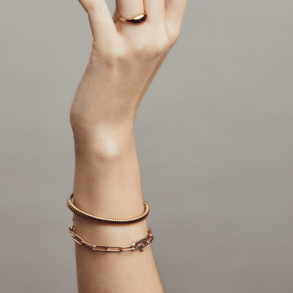 Rib Structure Bangle, Rose Gold Plated