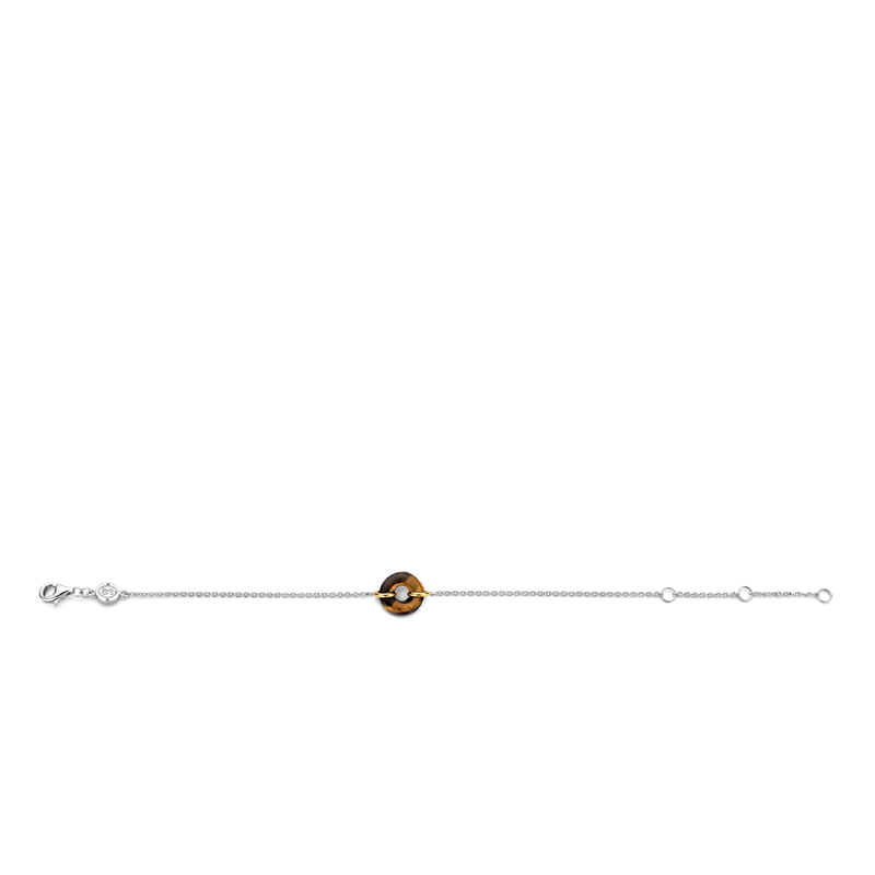 Tiger Eye Brown Stone Center Silver Gold Plated Bracelet