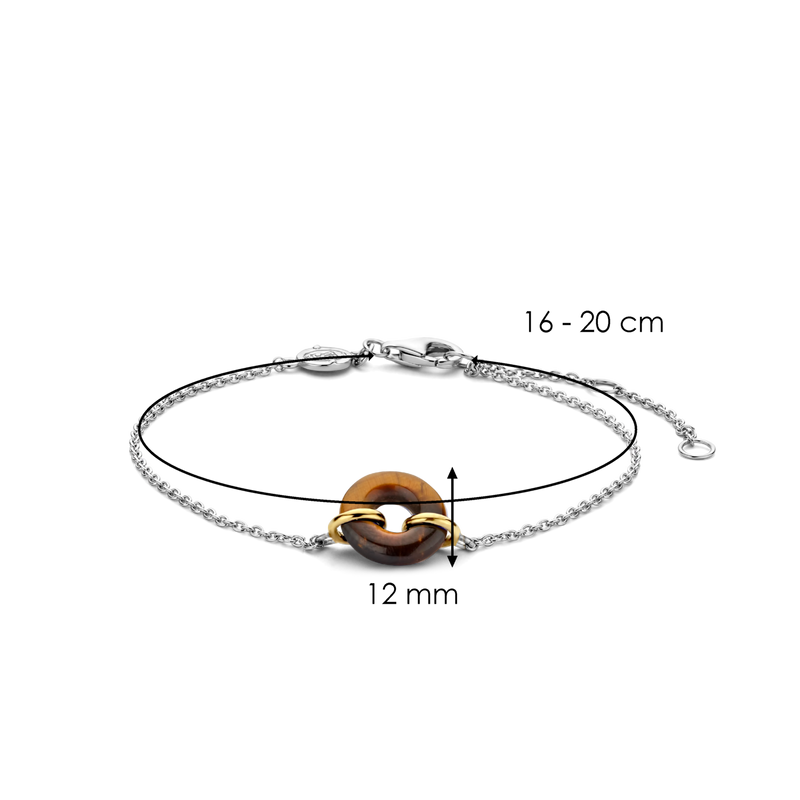 Tiger Eye Brown Stone Center Silver Gold Plated Bracelet