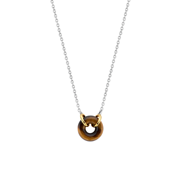 Tiger Eye Brown Stone Center Gold Plated Necklace