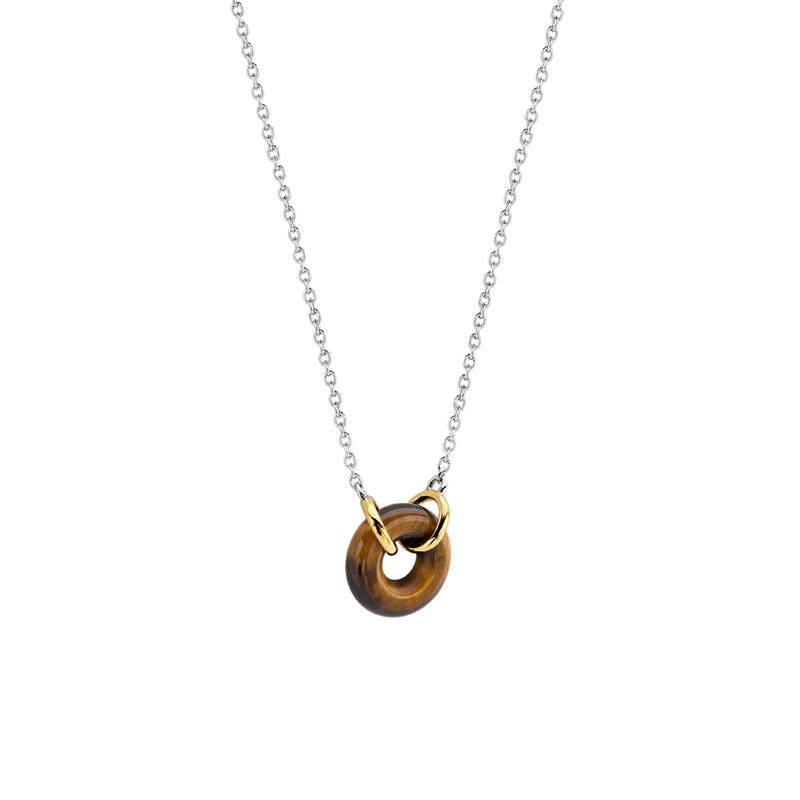 Tiger Eye Brown Stone Center Gold Plated Necklace