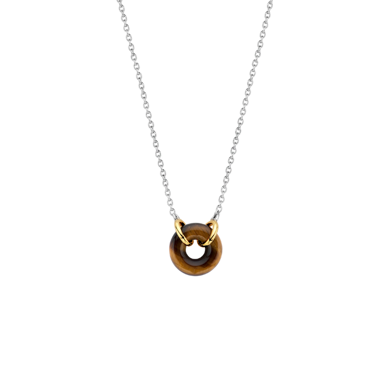 Tiger Eye Brown Stone Center Gold Plated Necklace