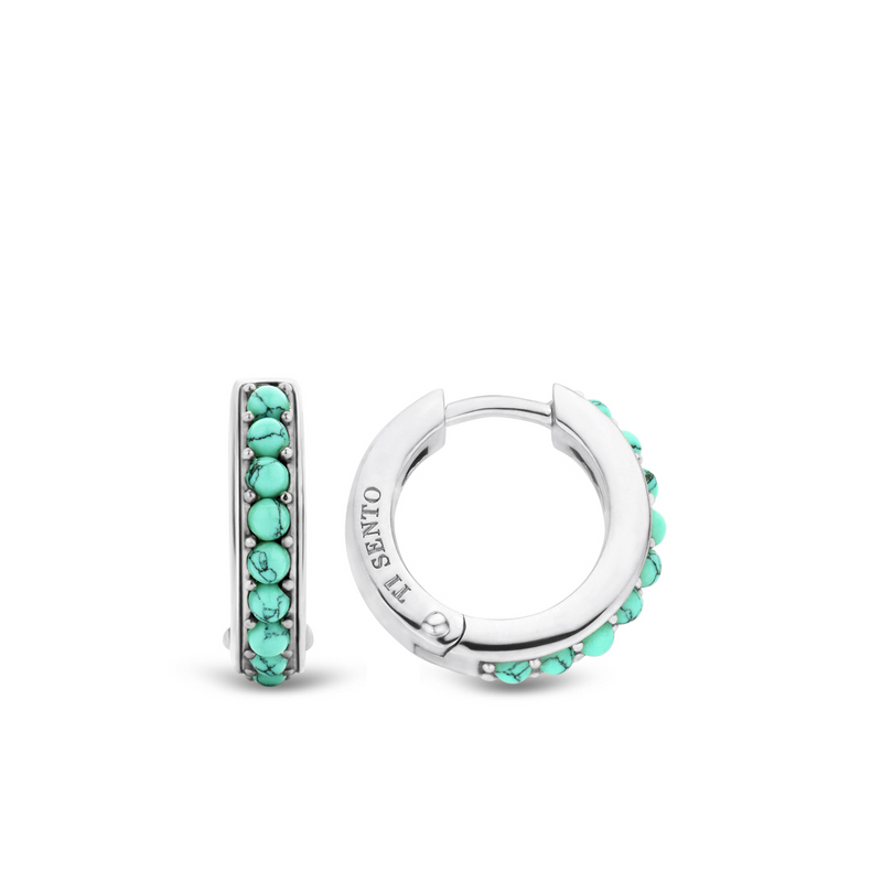 Turquoise Silver Mini Hoop Earrings