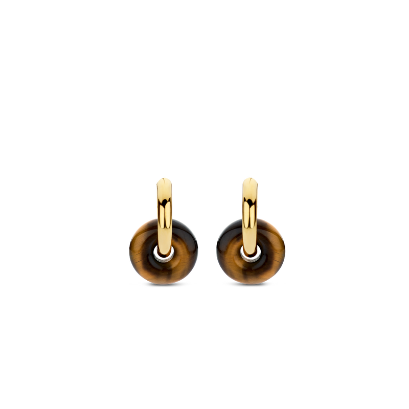 Brown Tiger Eye Stone Gold Plated Silver Mini Earrings