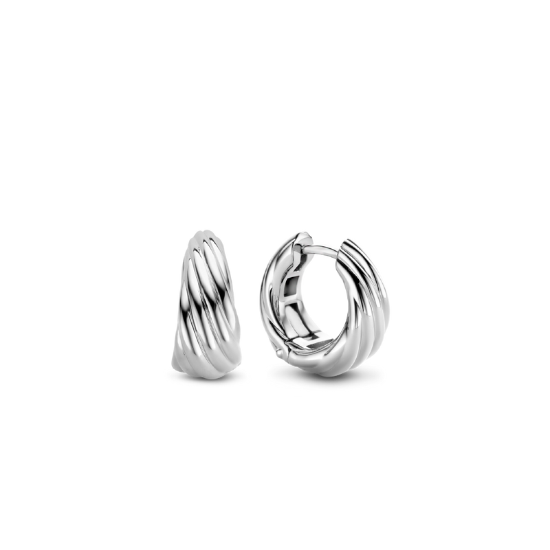 Twisted Lines Silver Hoops