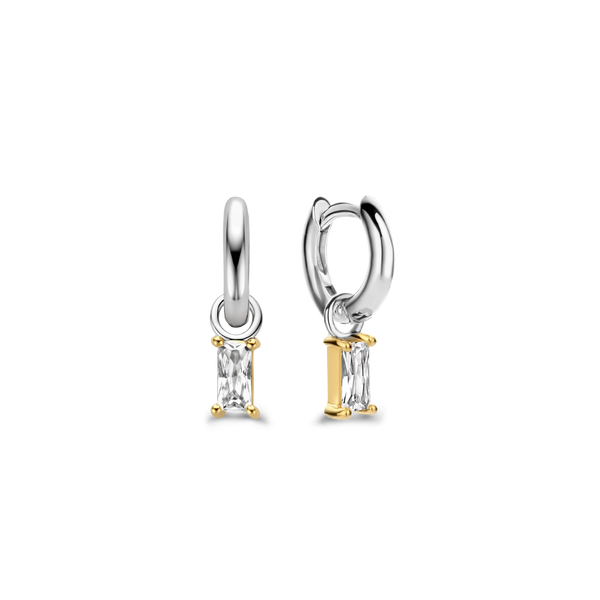 Baguette CZ Stud Hoop Earrings