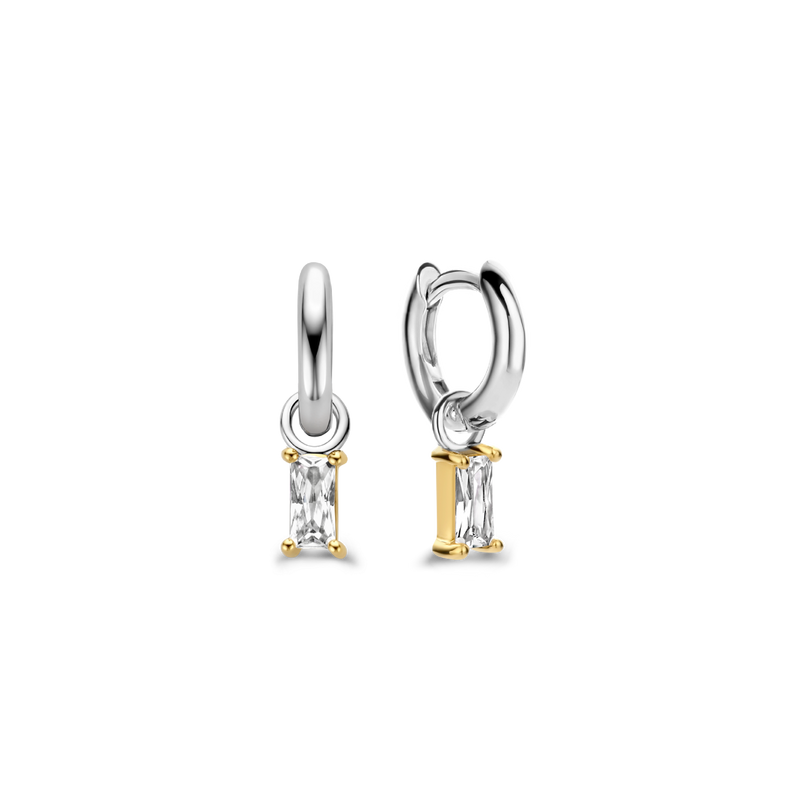 Baguette CZ Stud Hoop Earrings