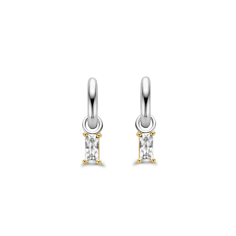 Baguette CZ Stud Hoop Earrings