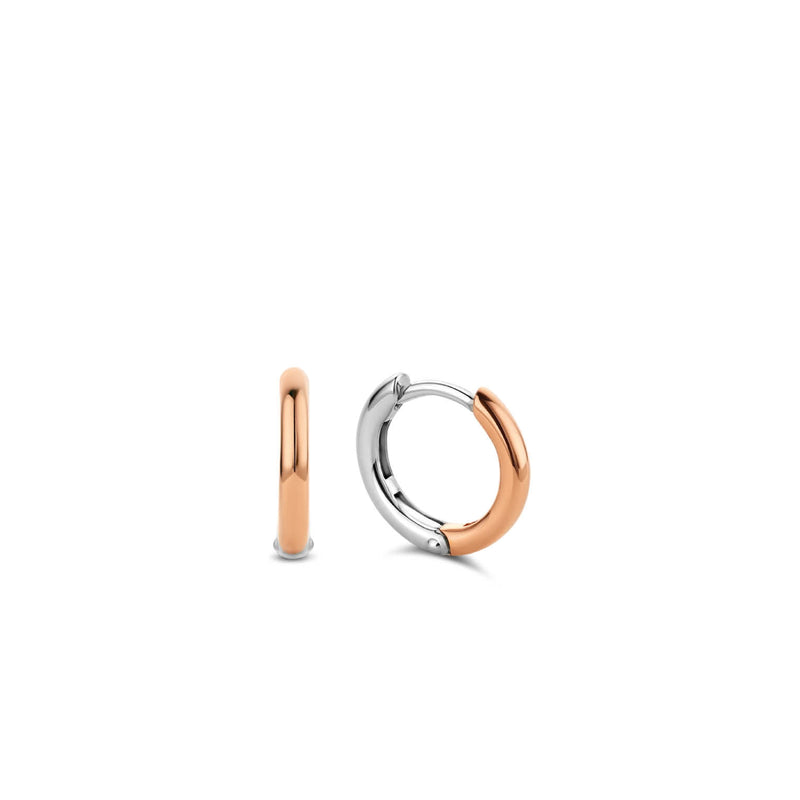 Skinny Two-Tone Rose Gold Plain Huggie Earrings