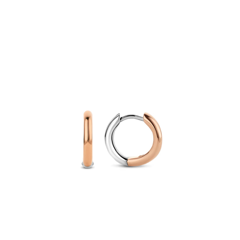 Skinny Two-Tone Rose Gold Plain Huggie Earrings