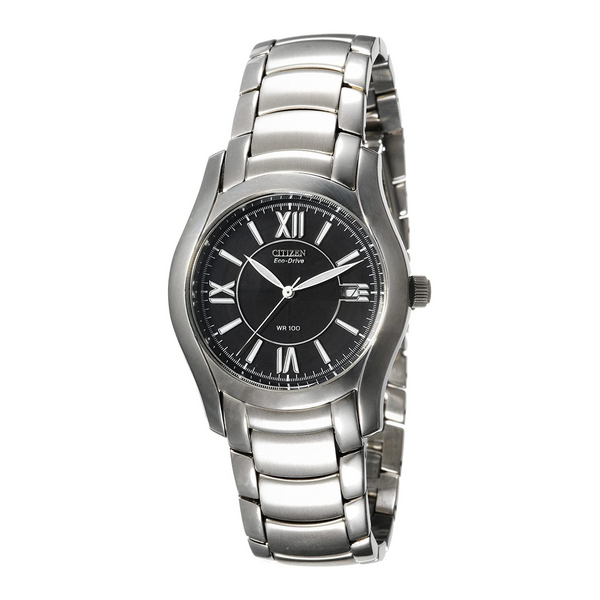 Eco-Drive Stainless Steel Black Dial Watch