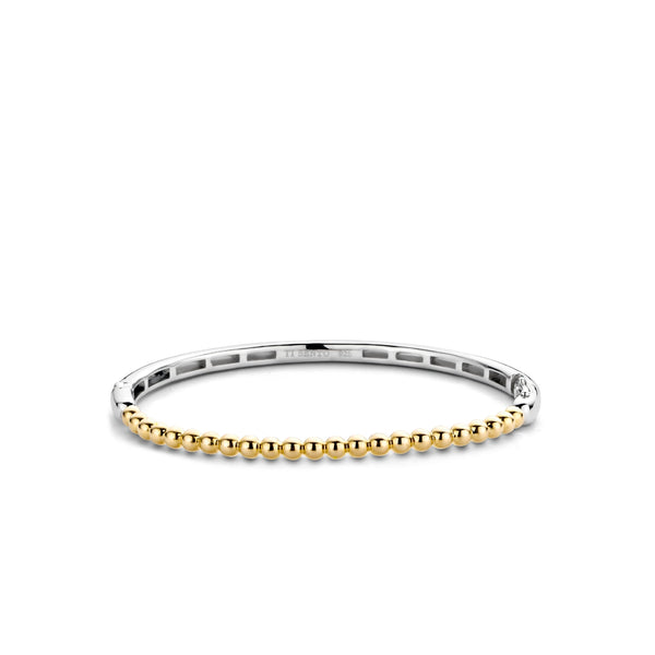 Beaded Two-Tone Yellow Gold Silver Bangle