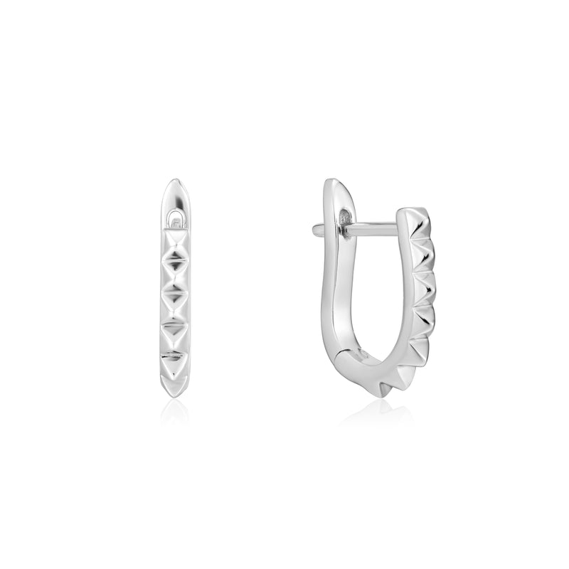 Silver Spike Huggie Hoop Earrings