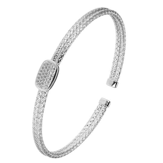 Double 2mm Mesh Cuff with Clear CZ Center