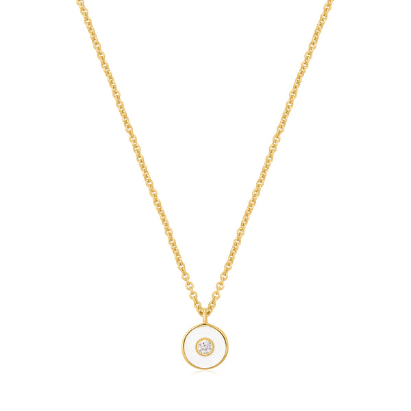 Optic White Enamel Disc Gold Necklace