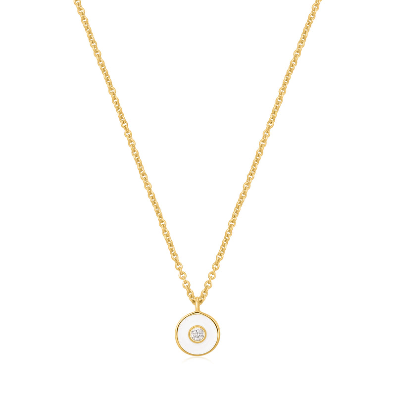 Optic White Enamel Disc Gold Necklace