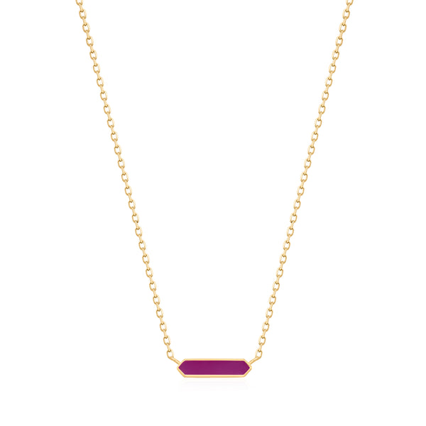 Berry Enamel Bar Gold Necklace