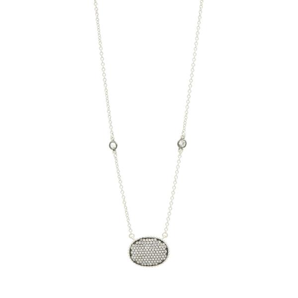 Signature Pave Oval Disc Pendant Necklace