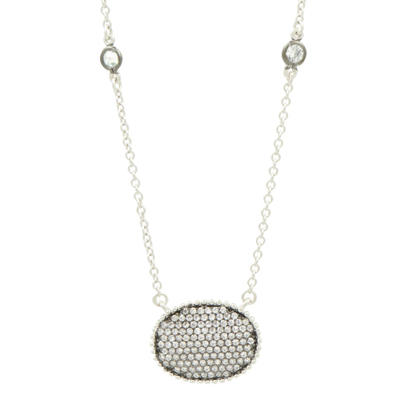 Signature Pave Oval Disc Pendant Necklace