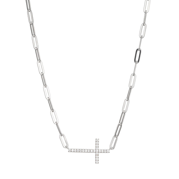 Paperclip 3mm Chain Necklace and CZ Cross