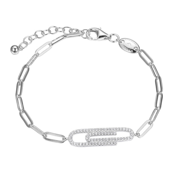 Paperclip 3mm Chain Bracelet and CZ Paper Clip in Center