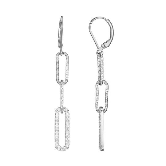 Diamond Cut Paperclip 5mm Chain Earrings with Clear CZ