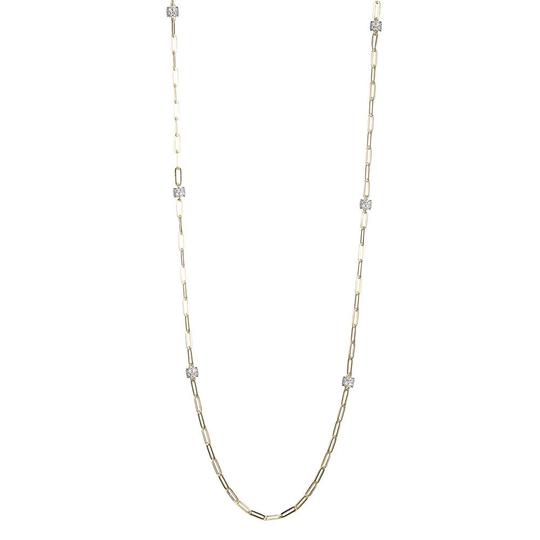 Paperclip 3mm Chain Necklace with 8 CZ Rondelle Stations