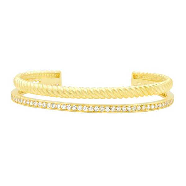 Textured zirconia Double Rope Cuff Bracelet